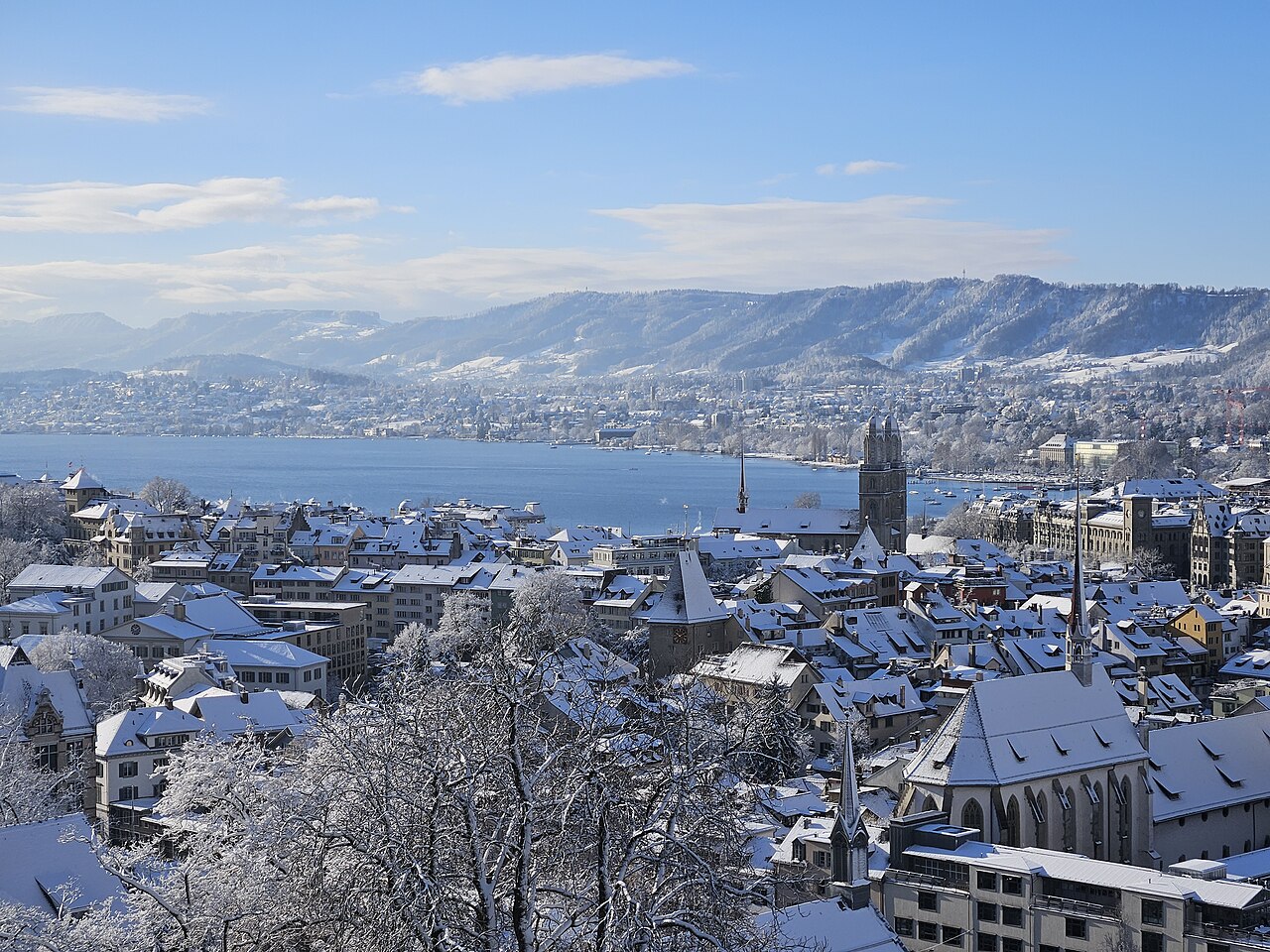 Winterlicher Blick über Zürich und den Zürichsee